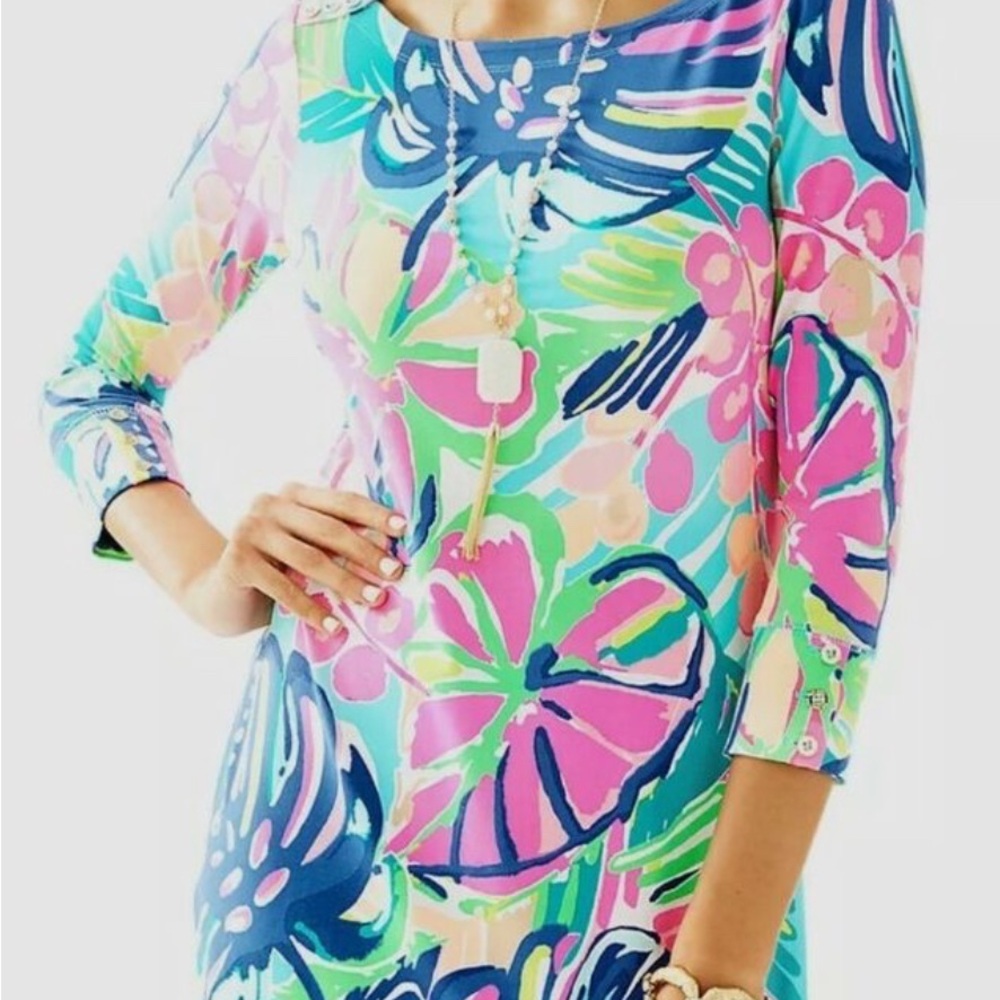 Lilly Pulitzer Sophie SPF 50 Exotic Garden Print Jersey Tunic Shirt Dress